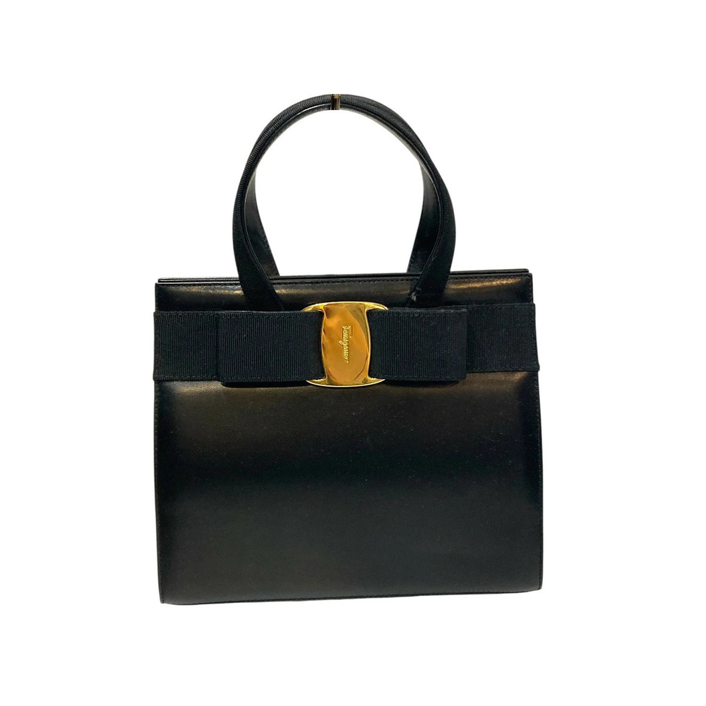 Salvatore Ferragamo Gancini Leather 2Way Shoulder Bag Black